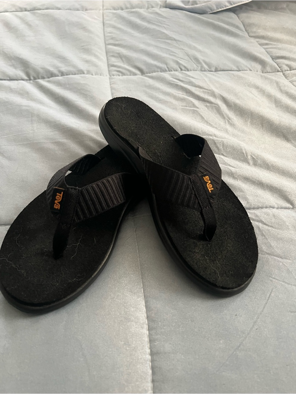 Teva Black Flip Flop Sandals with Orange Logo Accent